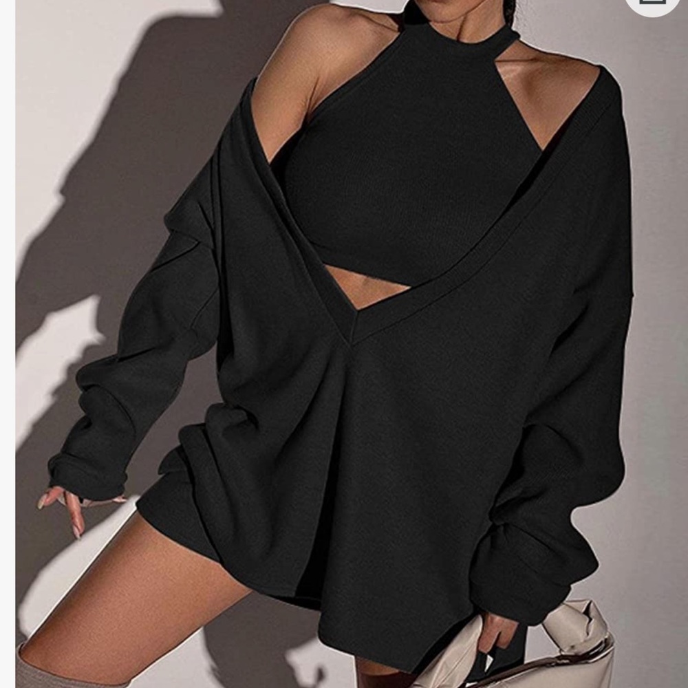 Womens 2 piece knitted halter neck tank and oversized sweater